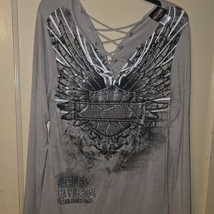 Harley-Davidson Women's Winged Gray Long Sleeve Top